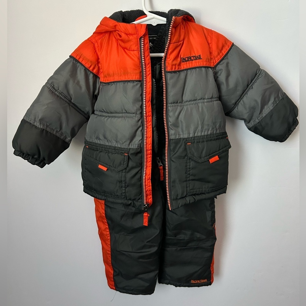 Pacific Trail 2pc snowsuit Orange & Gray Jacket & Snow Bib Pants Set 18 mo